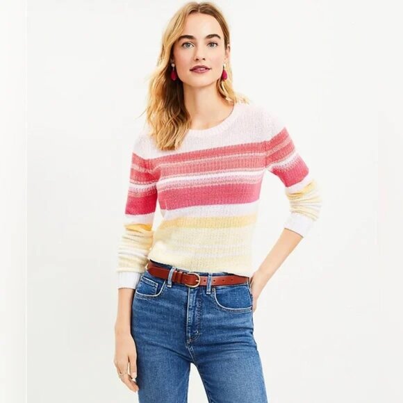 Loft Pink and Yellow Ombre Crew Neck Sweater, size XS, NWT - Picture 1 of 6